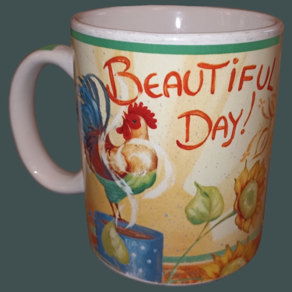 🎈VGUC Pier 1 Imports Beautiful Day Stoneware Mugs Set of 3 Rooster Design 4.25" - Picture 2 of 9